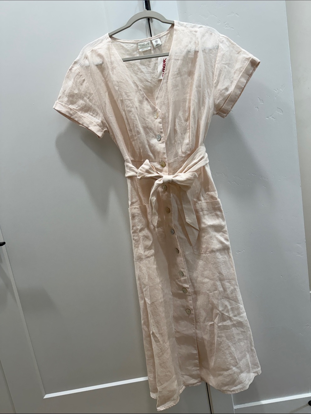 Rachel Zoe Pale Pink Button-Front Midi Dress with Tie Waist